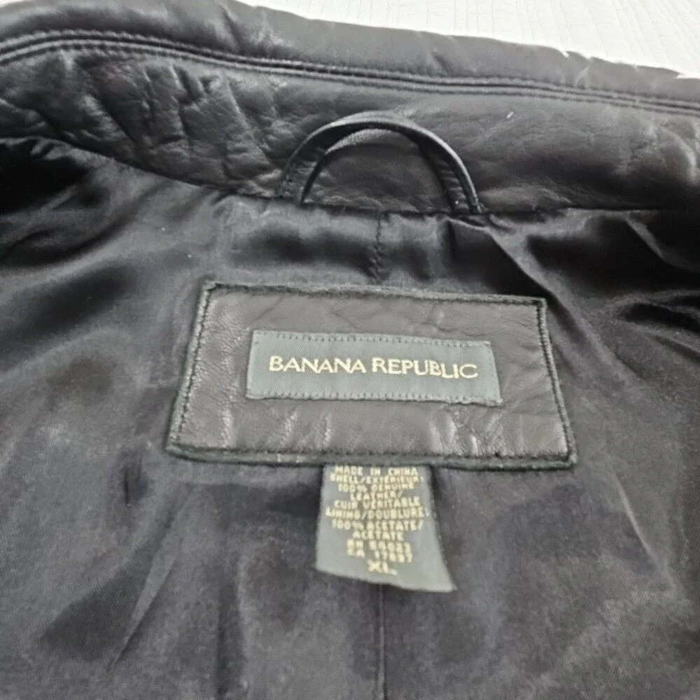 Banana Republic Full Zip Leather Jacket Men's XL‎ Jet Black Long Sleeves EUC LN